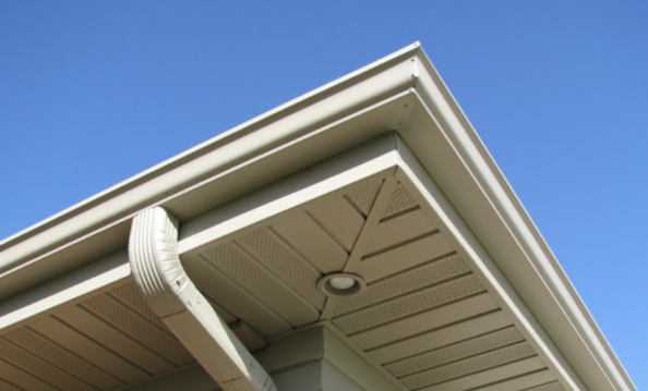 Soffit corner and downpipe, guttering work completed by GMG Roof Experts in Hillingdon