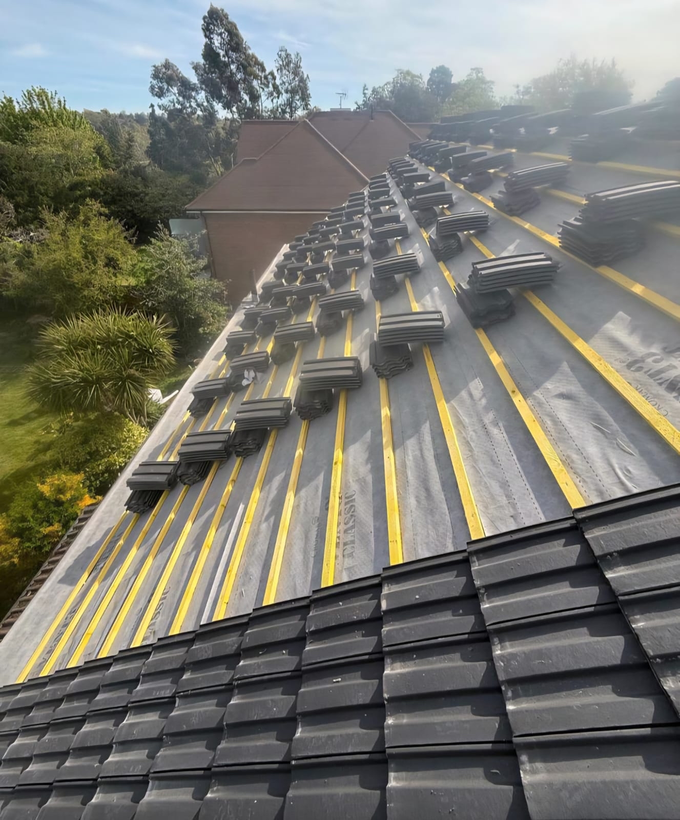 Full re-roof with new underlay, battens and tiles by GMG Roof Experts in the Hillingdon area